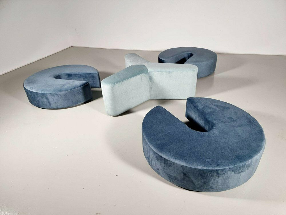 Round Modular Sofa In Blue And Green Fabric Attributed To Seltz Furniture, 1970s, Set Of 4 photo vinterior