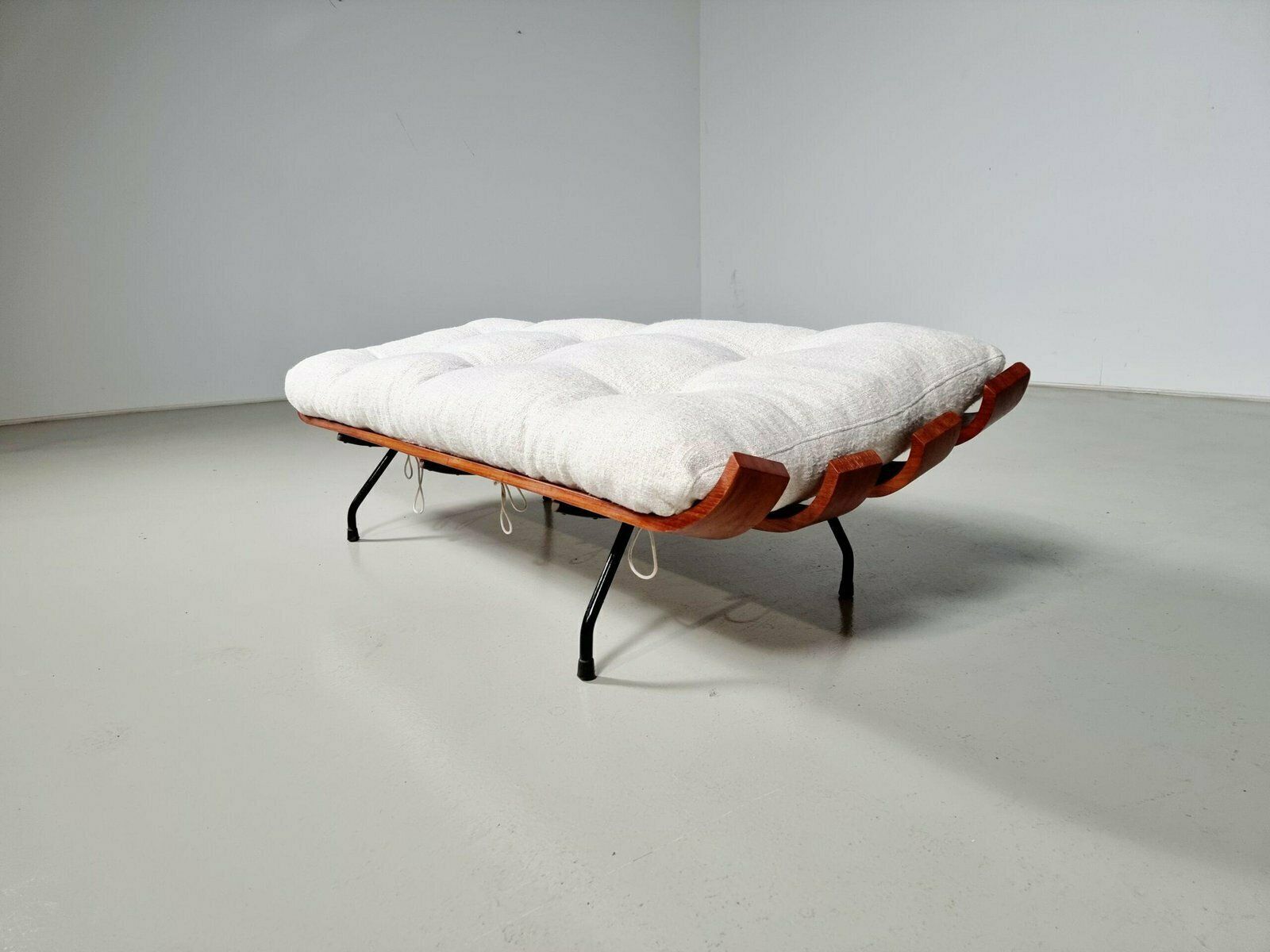 Bone White Ottoman In Imbuia Wood And Fabric By Martin Eisler & Carlo Hauner, 1950s