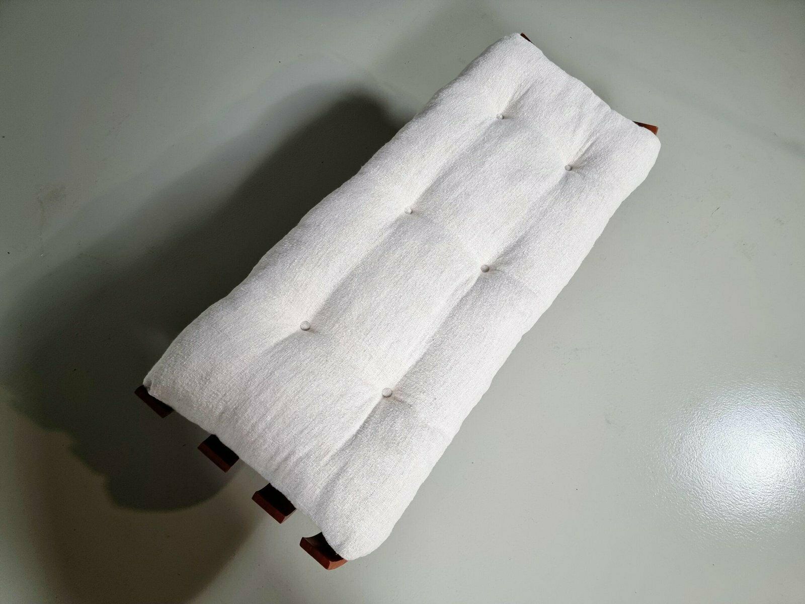 Bone White Ottoman In Imbuia Wood And Fabric By Martin Eisler & Carlo Hauner, 1950s photo vintage