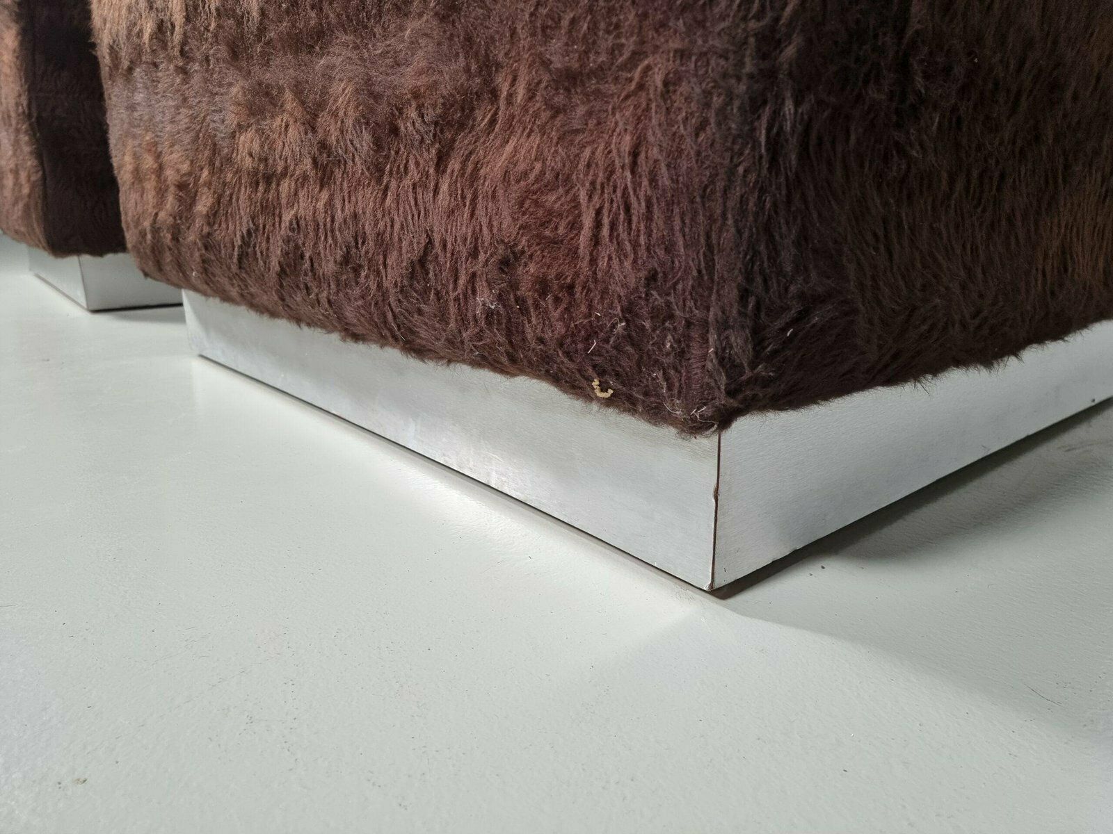 Italian Chrome Plated Lounge Chairs With Faux Fur, 1970, Set Of 2 photo vintage