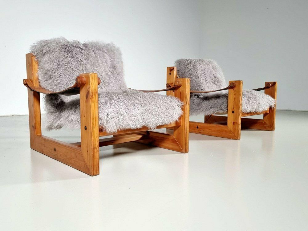 Pine Sling Armchairs, The Netherlands, 1970s, Set Of 2 photo furniture