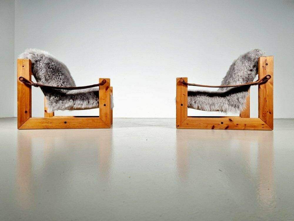 Pine Sling Armchairs, The Netherlands, 1970s, Set Of 2 photo 6838.0