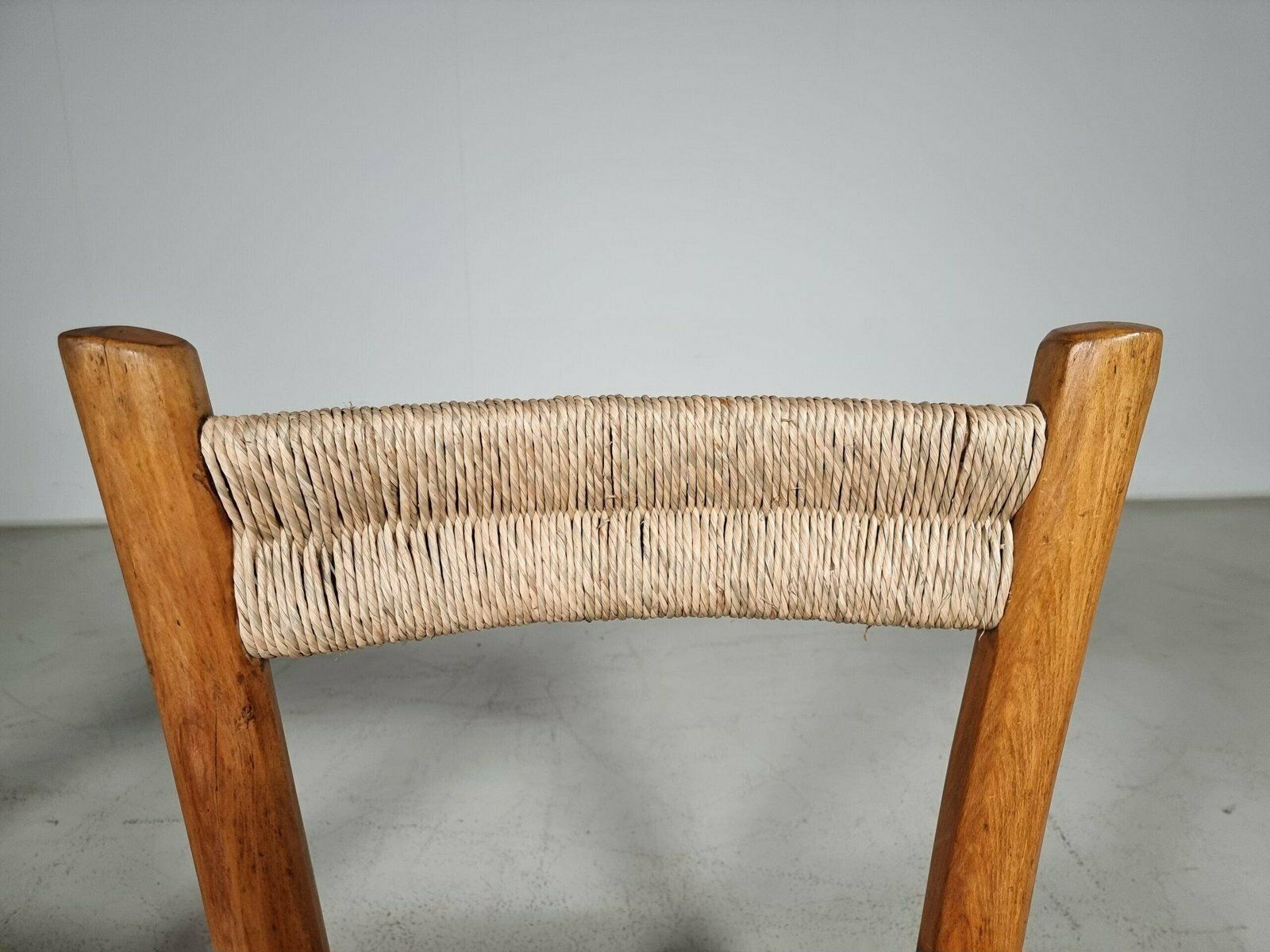 photo furniture French Rustic Chairs In Elm Wood & Straw By Charlotte Perriand, 1960s, Set Of 2