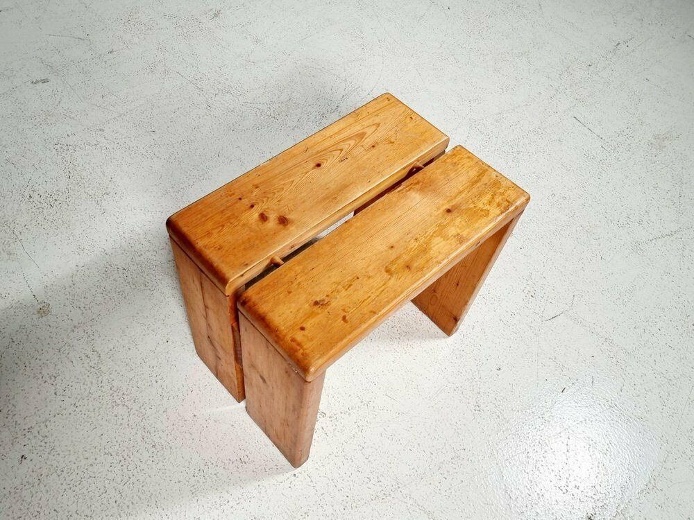 Pinewood Stool For Les Arcs Attributed To Charlotte Perriand, France, 1968 photo Furniture