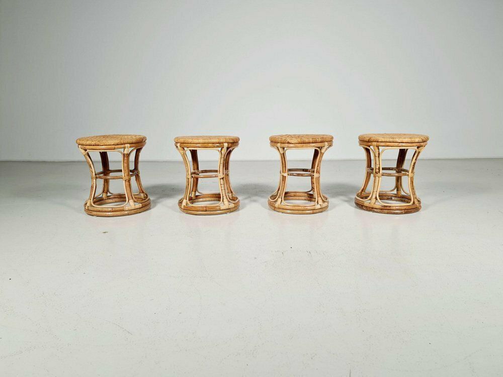 Bamboo And Cane Stools, Italy, 1960s, Set Of 4