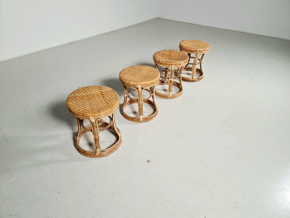 Bamboo And Cane Stools, Italy, 1960s, Set Of 4 photo for sale
