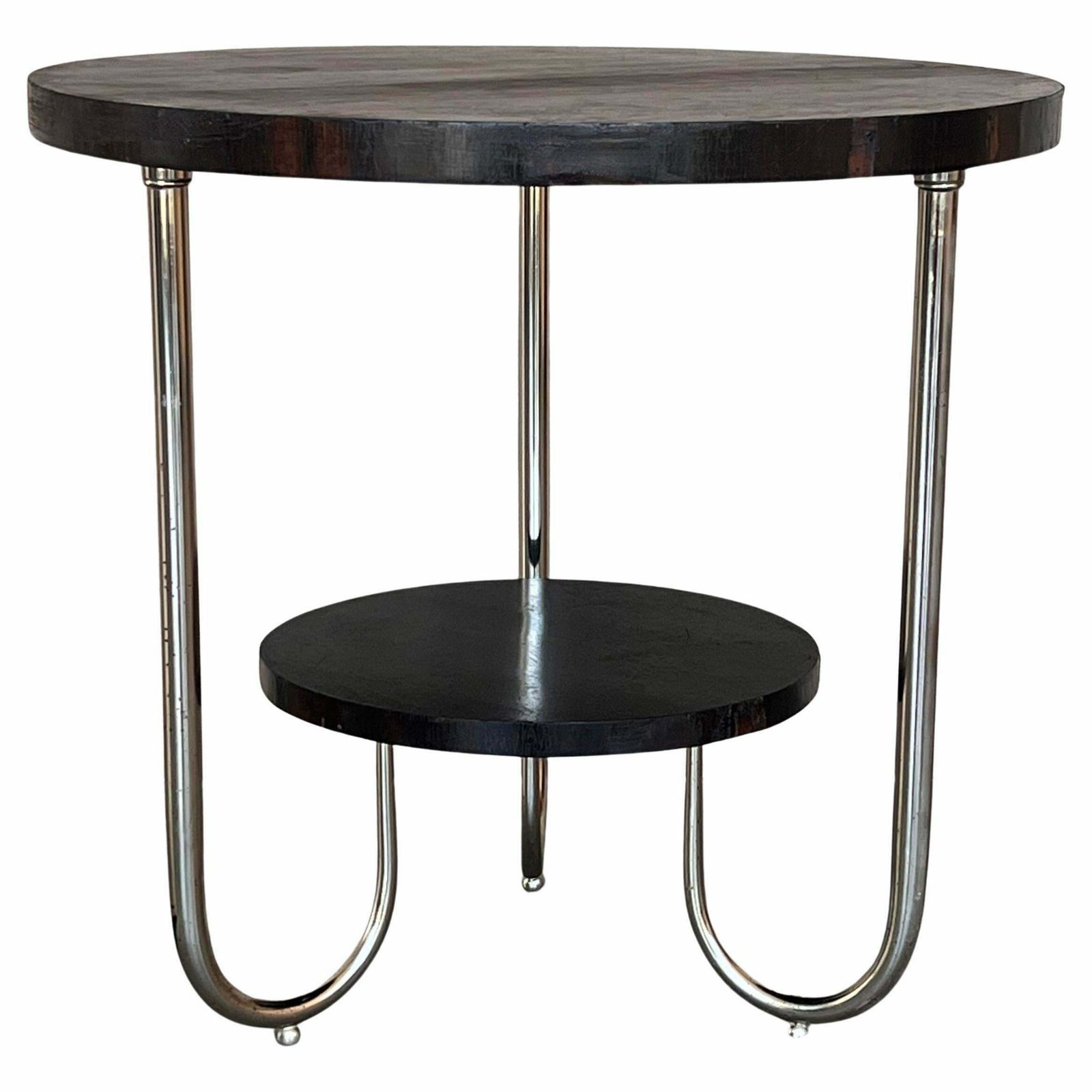 A Fine French Art Deco Mahogany And Chrome Two Tiered Gueridon Side Table
