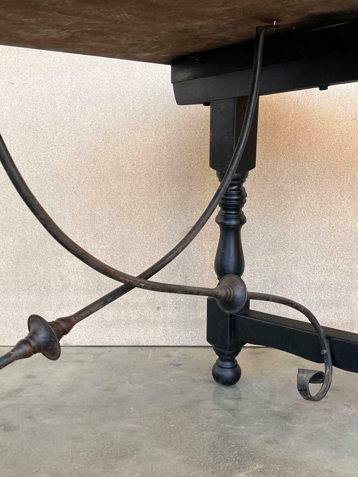 Furniture Late 19th Spanish Walnut Dining Or Desk Fratino Table With Iron Stretcher photo
