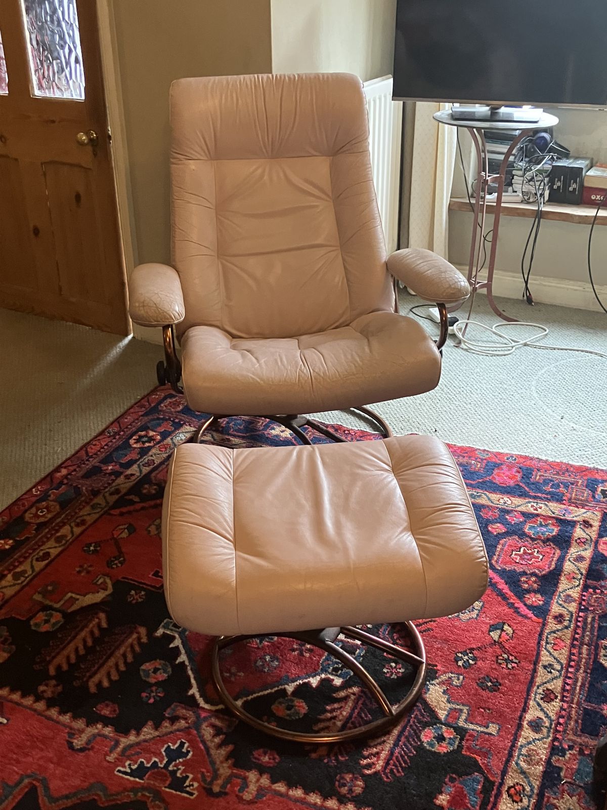 photo for sale Ekornes Stressless Armchair And Footstool Pale Pink Made In Norway