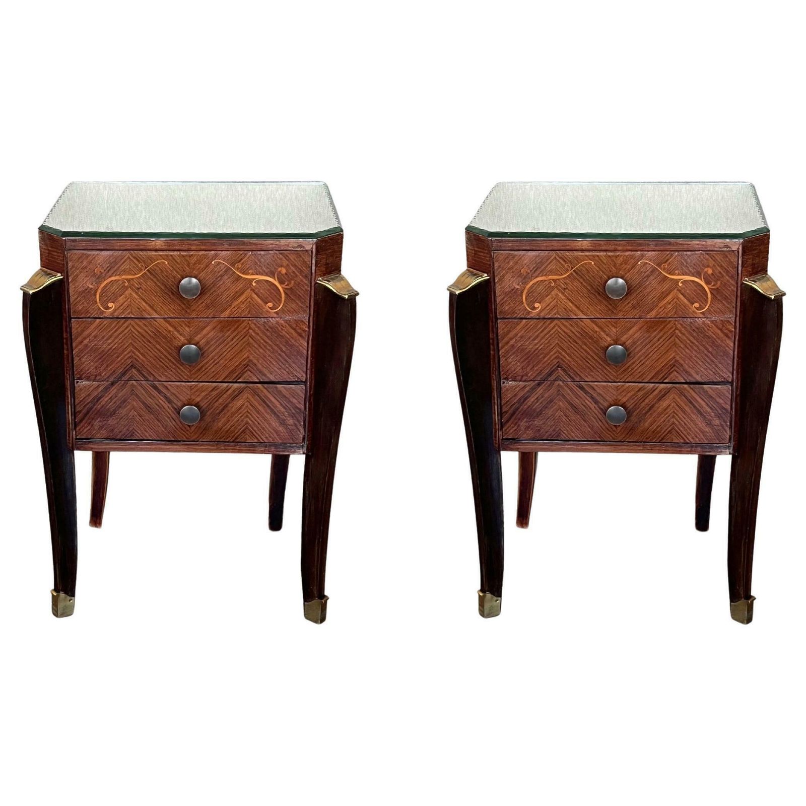 Early 20th Century Italian Neoclassical Pair Of Bedside Tables In Mahogany