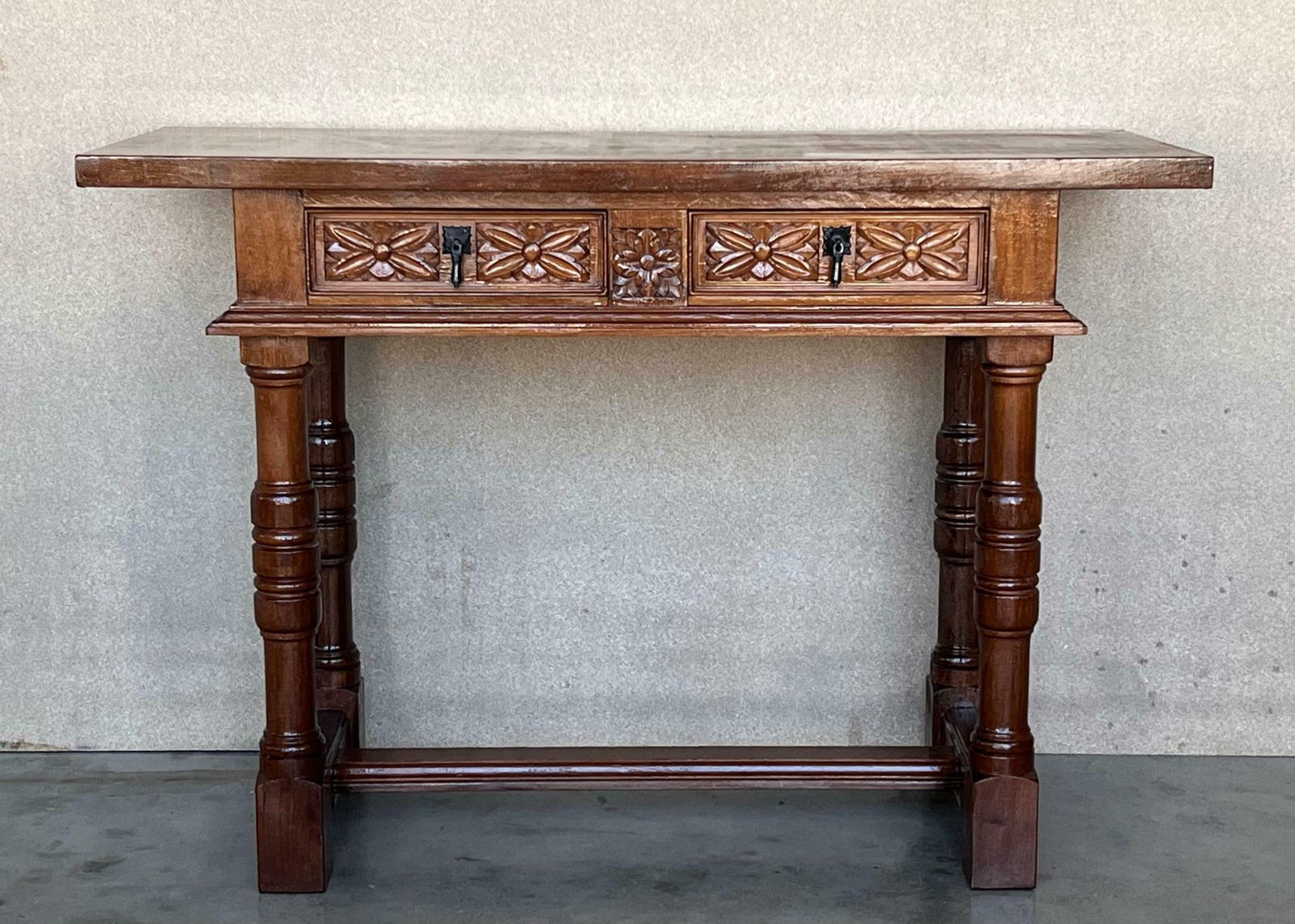Early 20th Century Spanish Carved Console Table With Two Drawers photo furniture