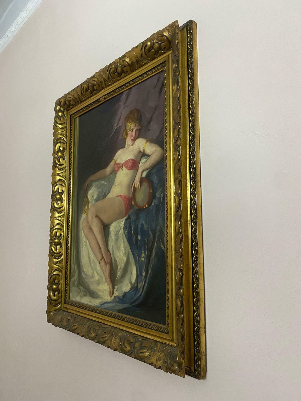 photo furniture Antique Art Deco Oil Painting "Dancer" Signed Szantho Maria, Hungary 1940s