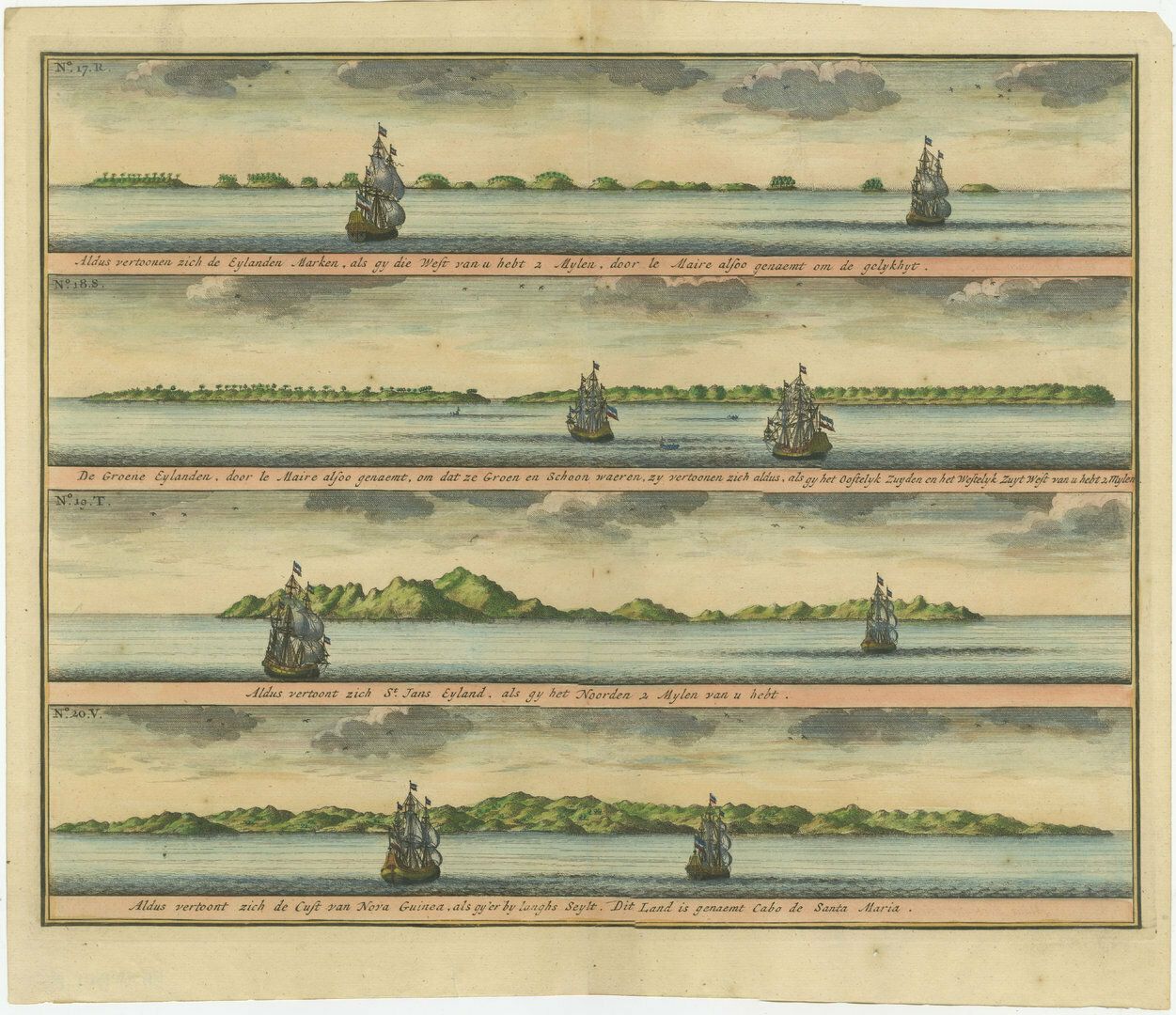 Colored Antique Print Of The Islands Of Marken, New Ireland And Other Islands