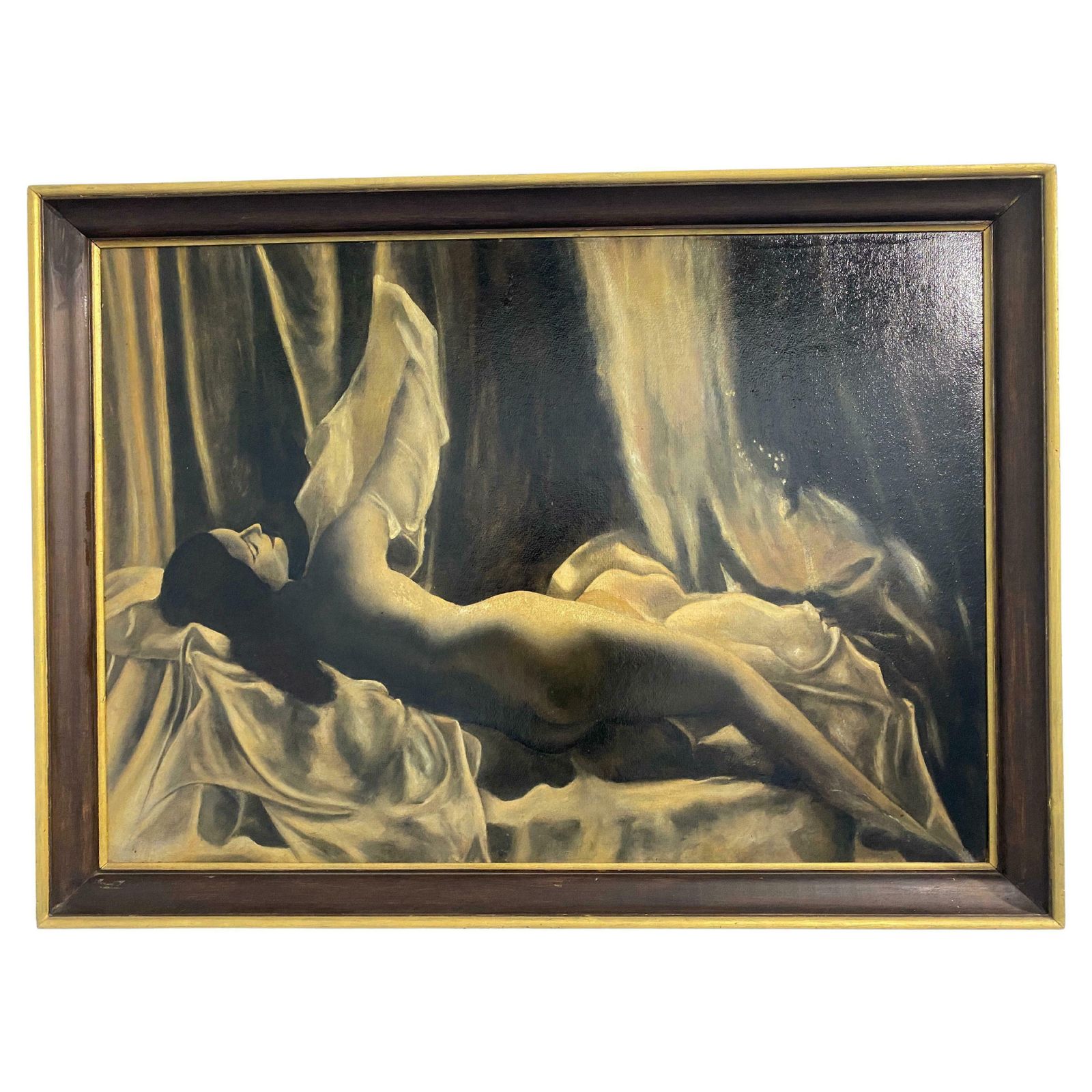 Antique French Art Deco Oil Painting "Female Nude" Signed Chavarot