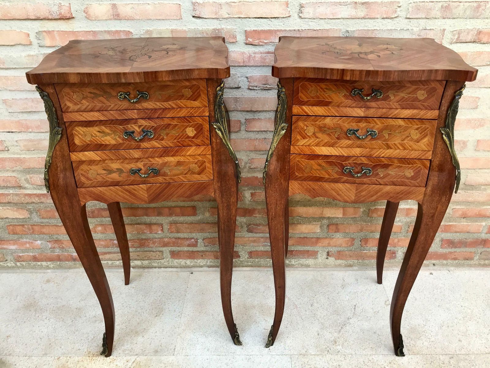 French Classic Louis Vx Style Marquetry Nightstands With Three Drawers, 1920s, S photo furniture