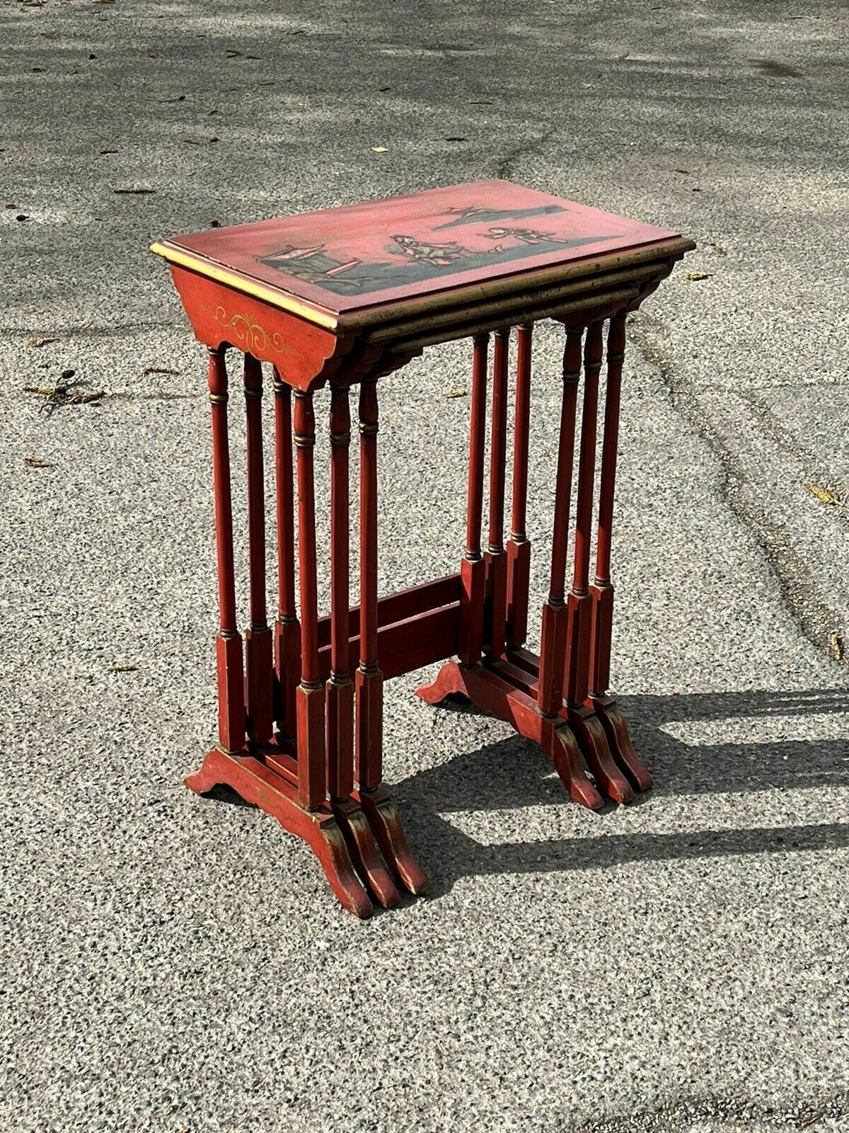 Edwardian Red Lacquered & Japanned Nest Of 3 Tables photo for sale