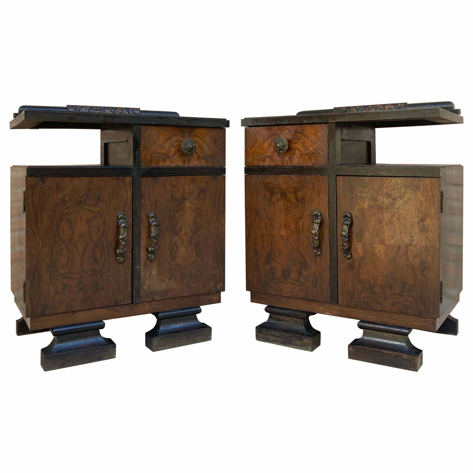 Tables de chevet Art Déco à pieds ébénisés