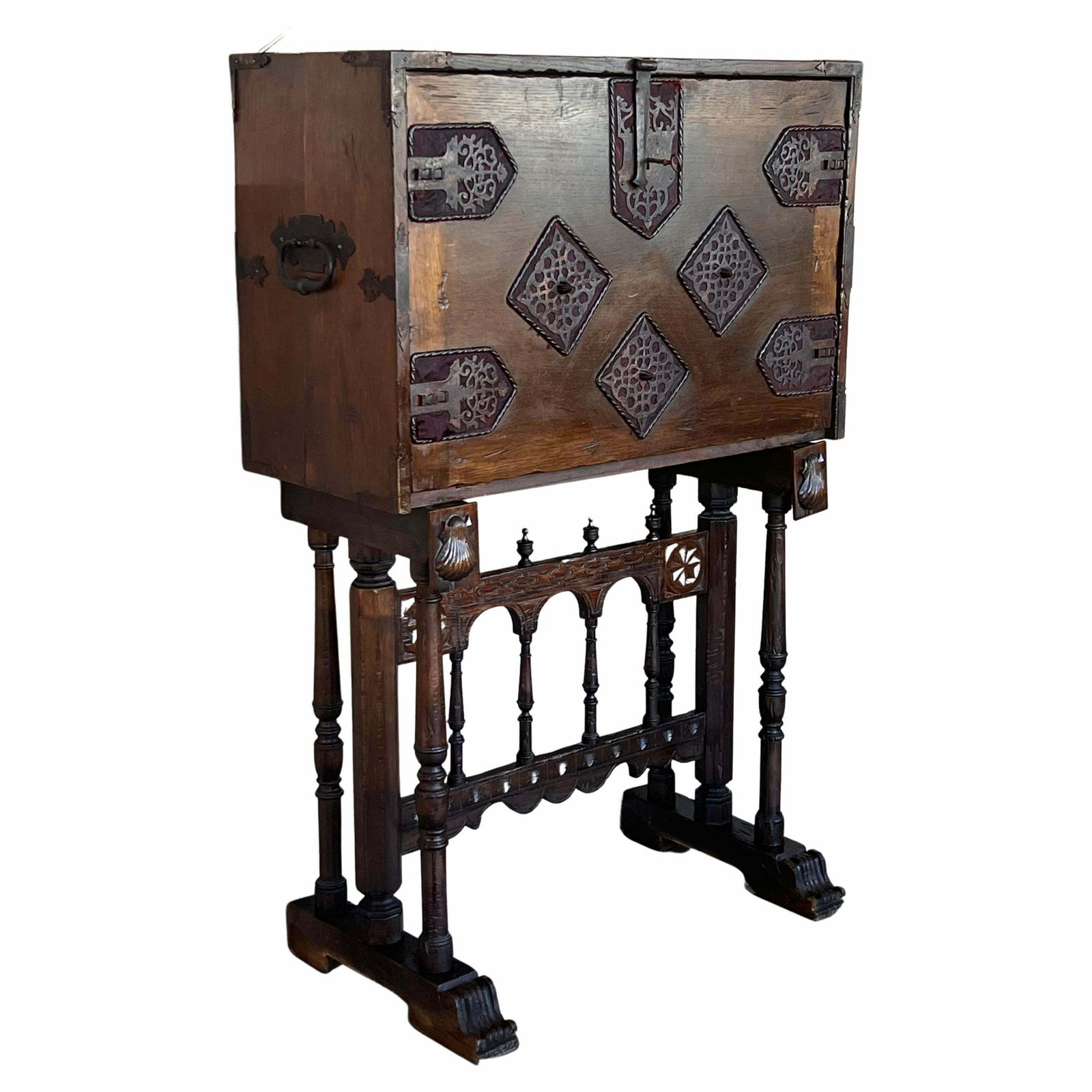 17th Spanish Walnut Cabinet On Stand, Desk, Original ‘Bargueño’