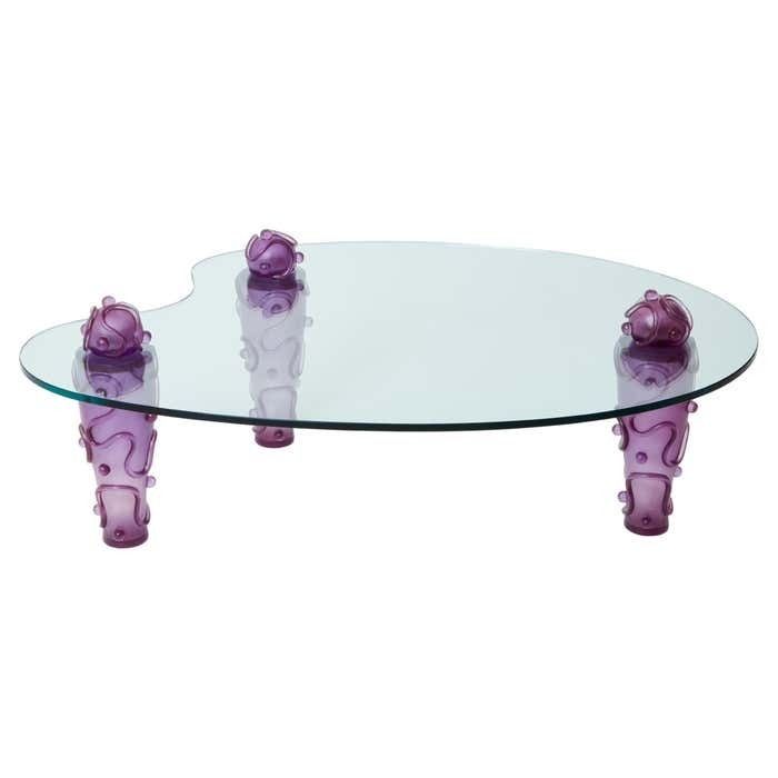 Large Signed Purple Resin Glass Coffee Table Garouste And Bonetti 1990s