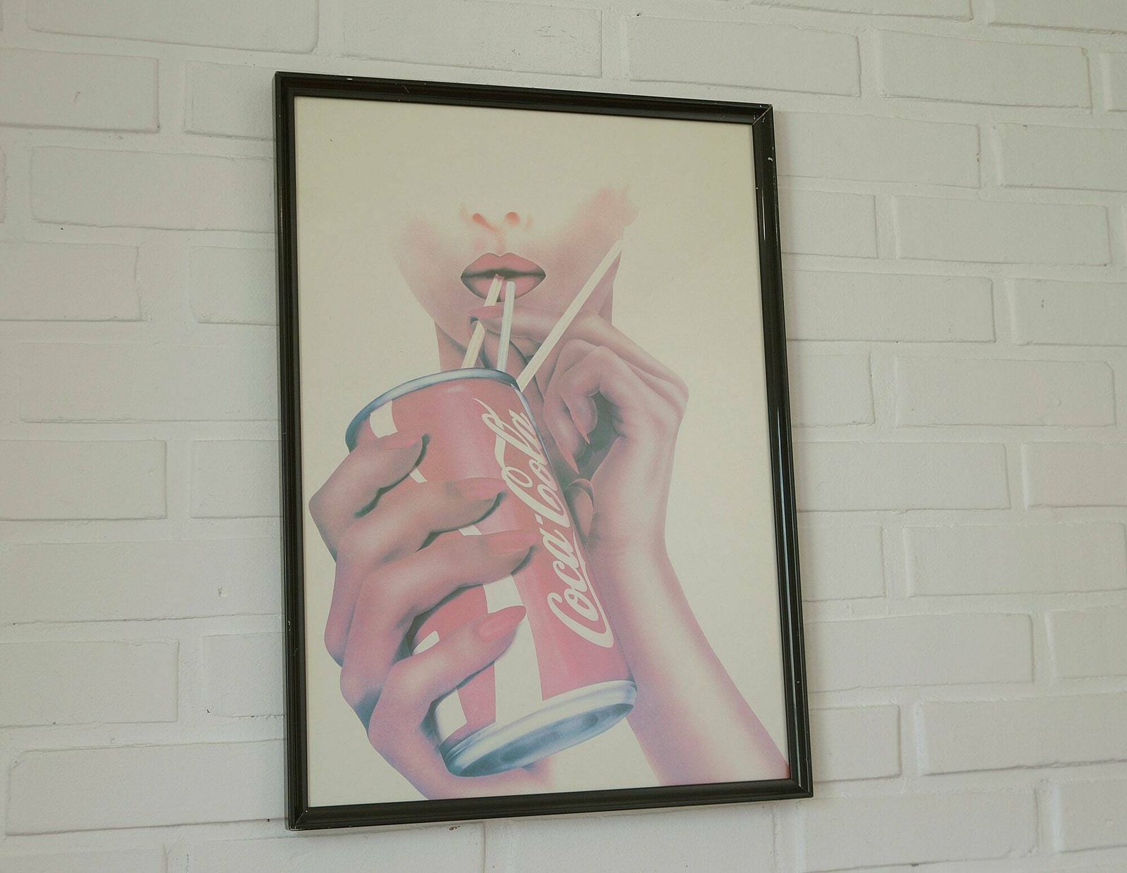 Original Vintage Coca Cola Framed Poster / Large Pop Art Wall Decor / Yugoslavia 1980s photo for sale