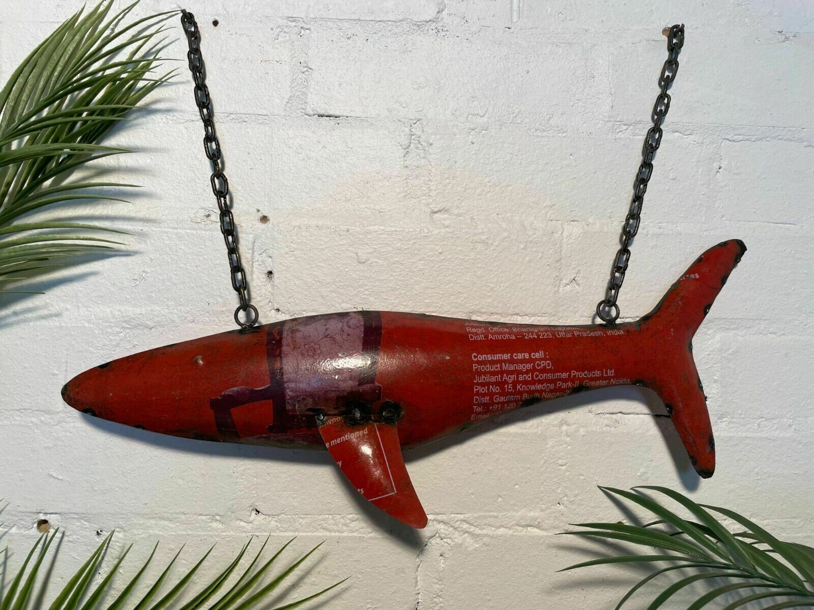 Reclaimed Recycled Hanging Tin Metal Fish Sculpture Ornament Home Garden
