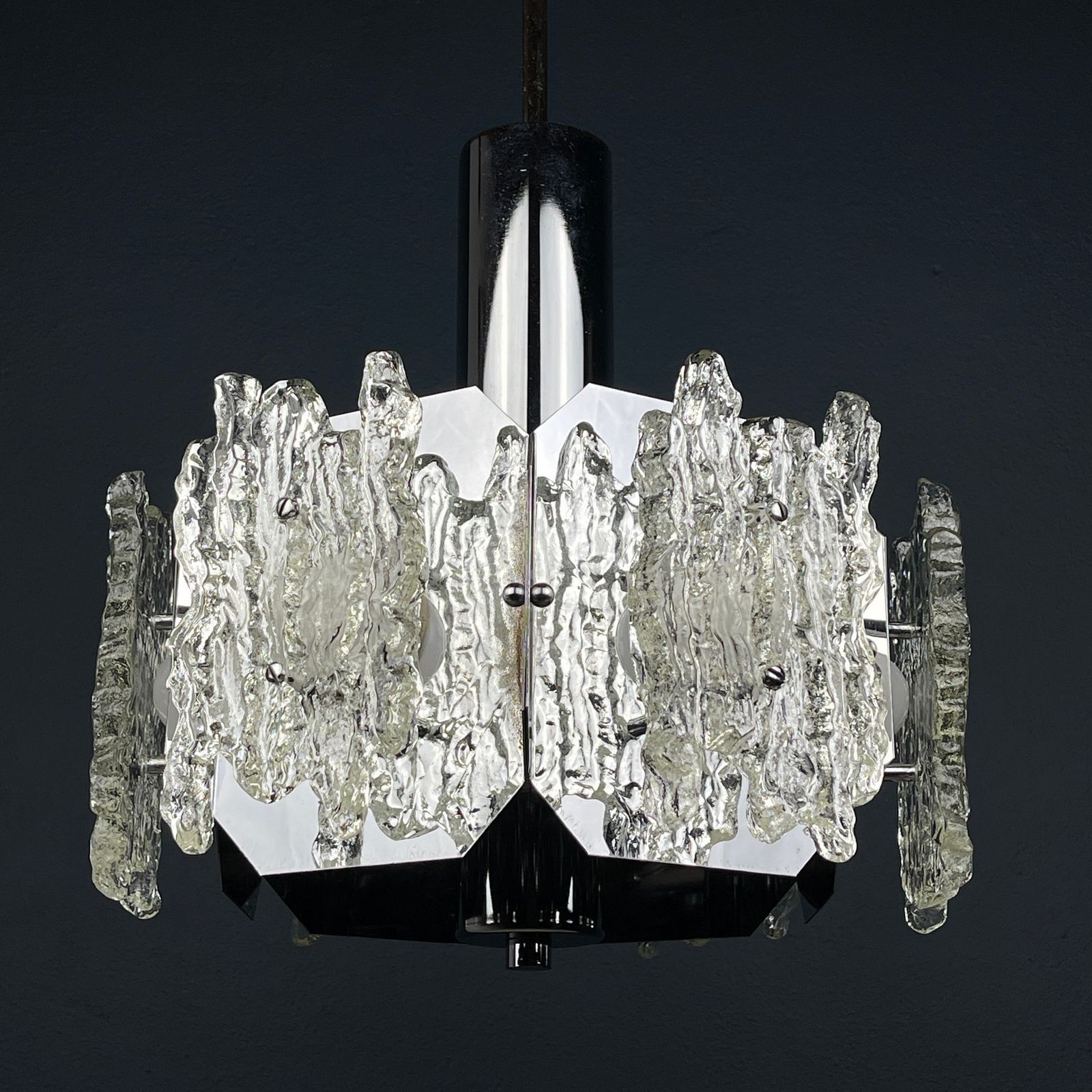 Lighting Mid Century Ice Murano Glass Chandelier Italy 1970s photo