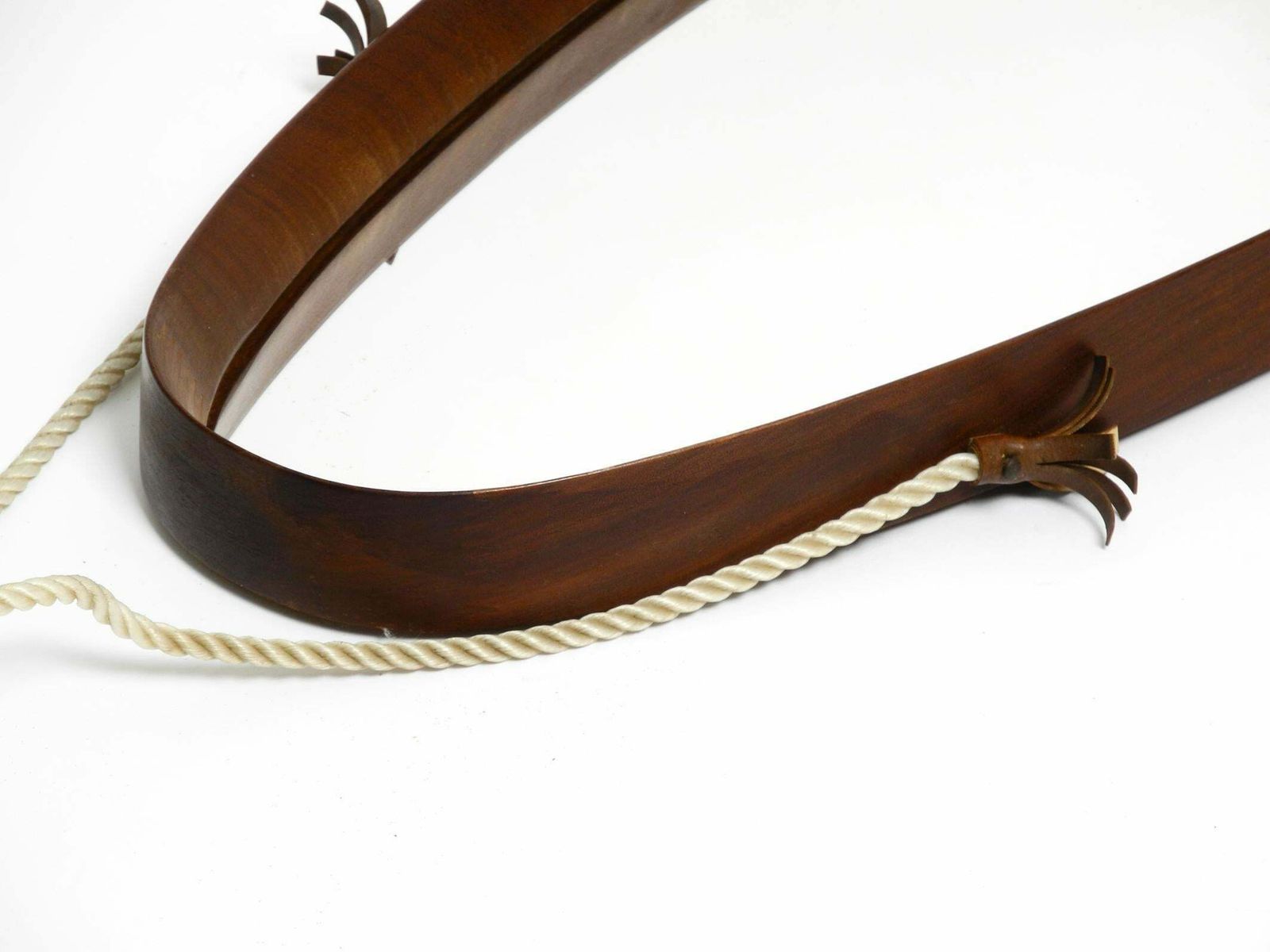 photo furniture 1960s Oval Large Teak Wall Mirror With Thick Nylon Rope Made In Italy