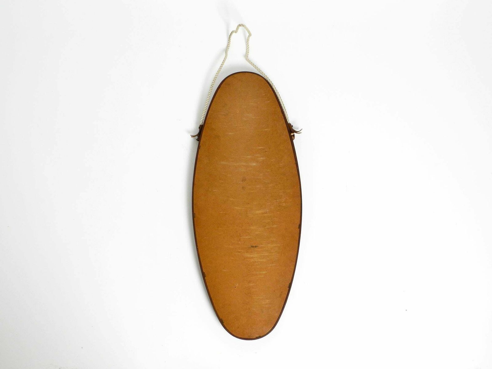 photo for sale 1960s Oval Large Teak Wall Mirror With Thick Nylon Rope Made In Italy