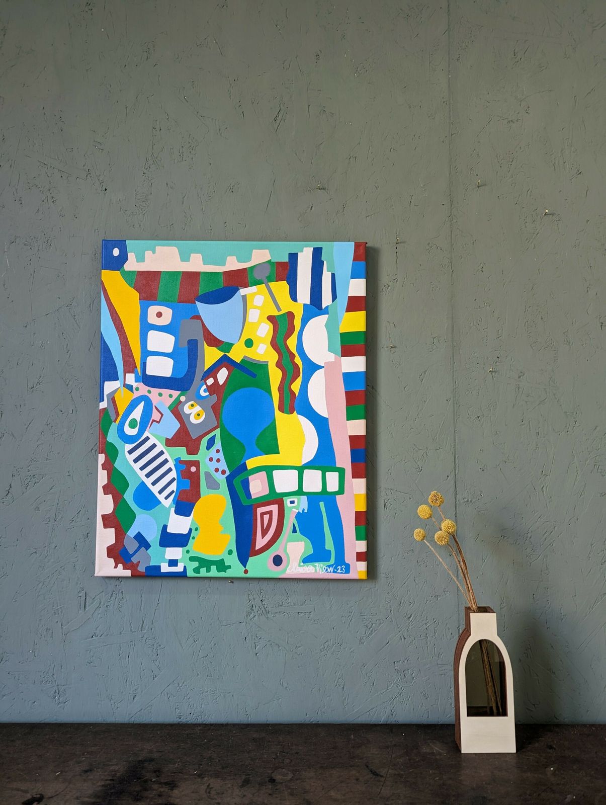 Contemporary Abstract Oil Painting, Blue Tiger, Unframed photo furniture