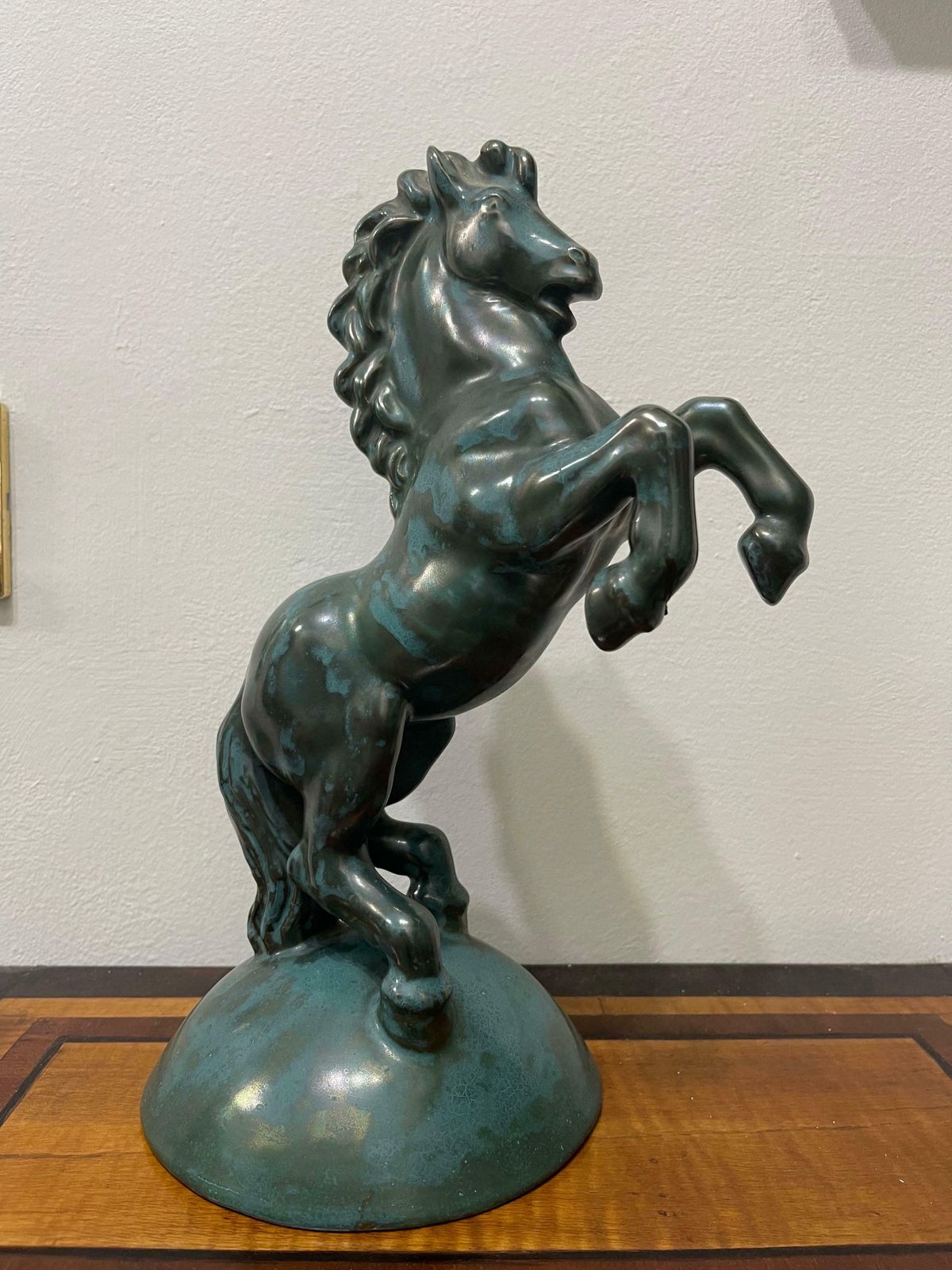 Italian Ceramic From 1940 Green Glazed Horse Sculpture Perugia Manufacture photo for sale