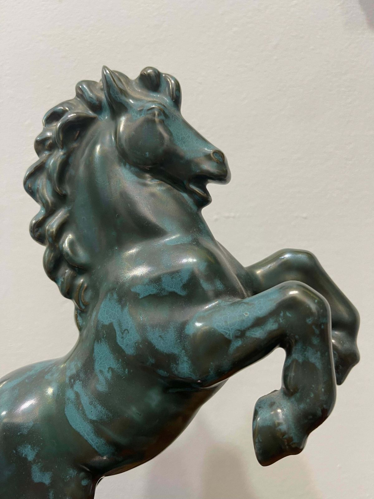 Italian Ceramic From 1940 Green Glazed Horse Sculpture Perugia Manufacture photo buy