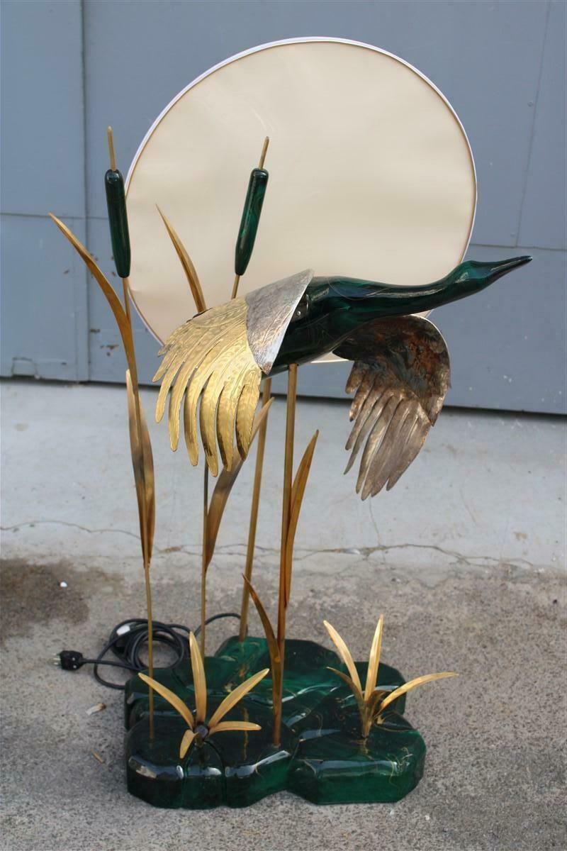 Duck Floor Lamp In Flight In Its Lake Malachite Brass Design Italian 1970s photo furniture