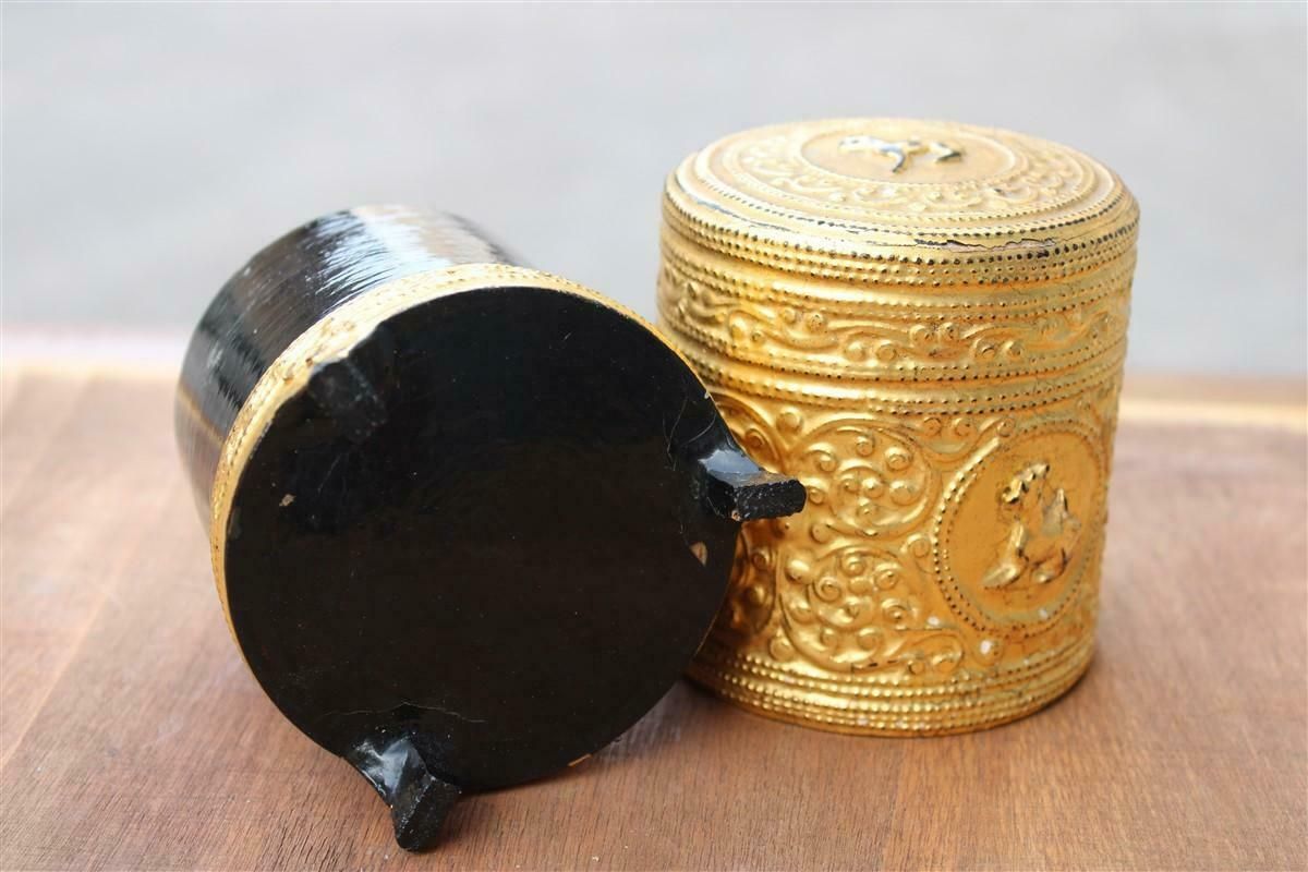 Chinese Lacquer Tobacco Box With 24 Carat Pure Gold Decorations 1940s photo Home Decor