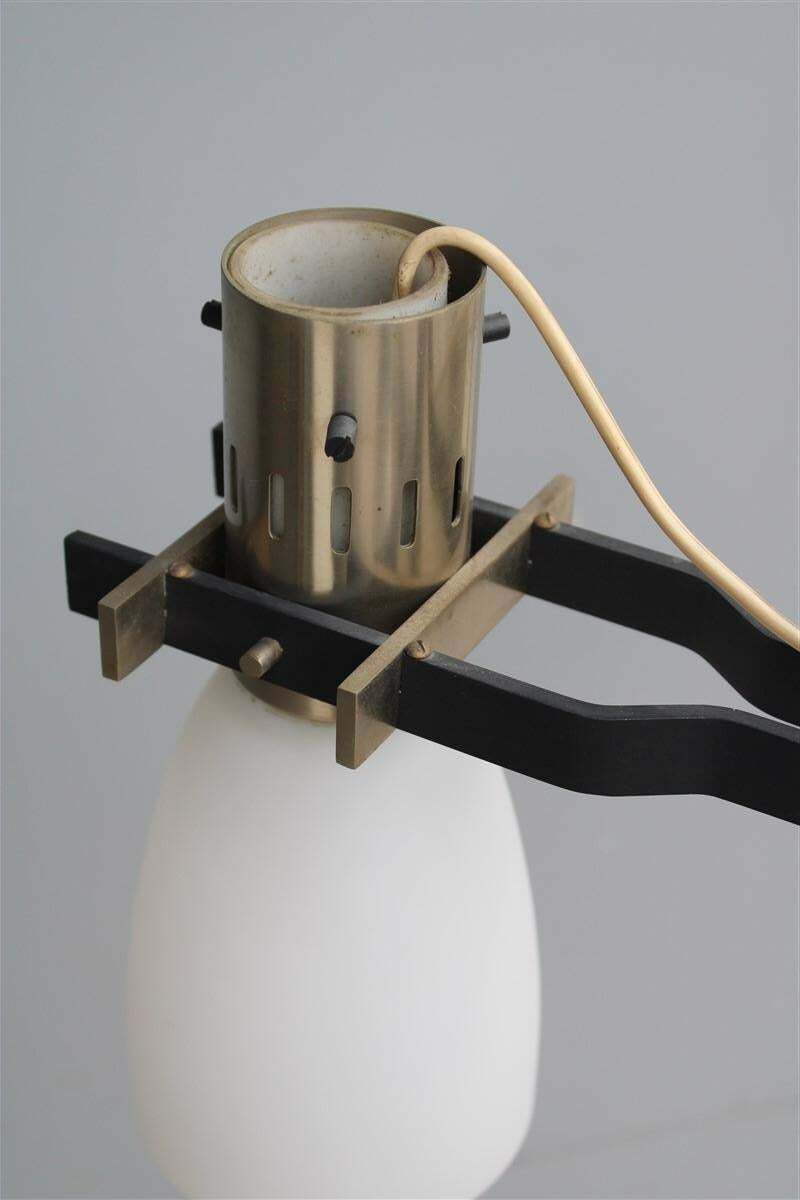 Italian Stilnovo Chandelier In Black And Nickel Plated Metal Satin Glass Bowls photo vinterior