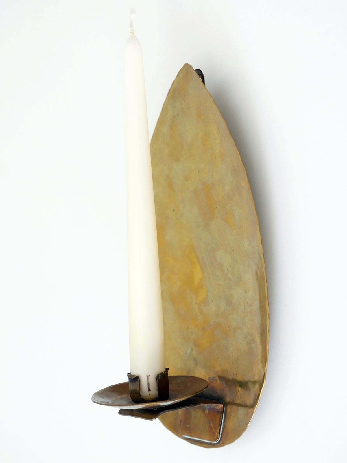 Elegant Hammered Brass Bauhaus Candle Sconce 1930s Germany photo vintage