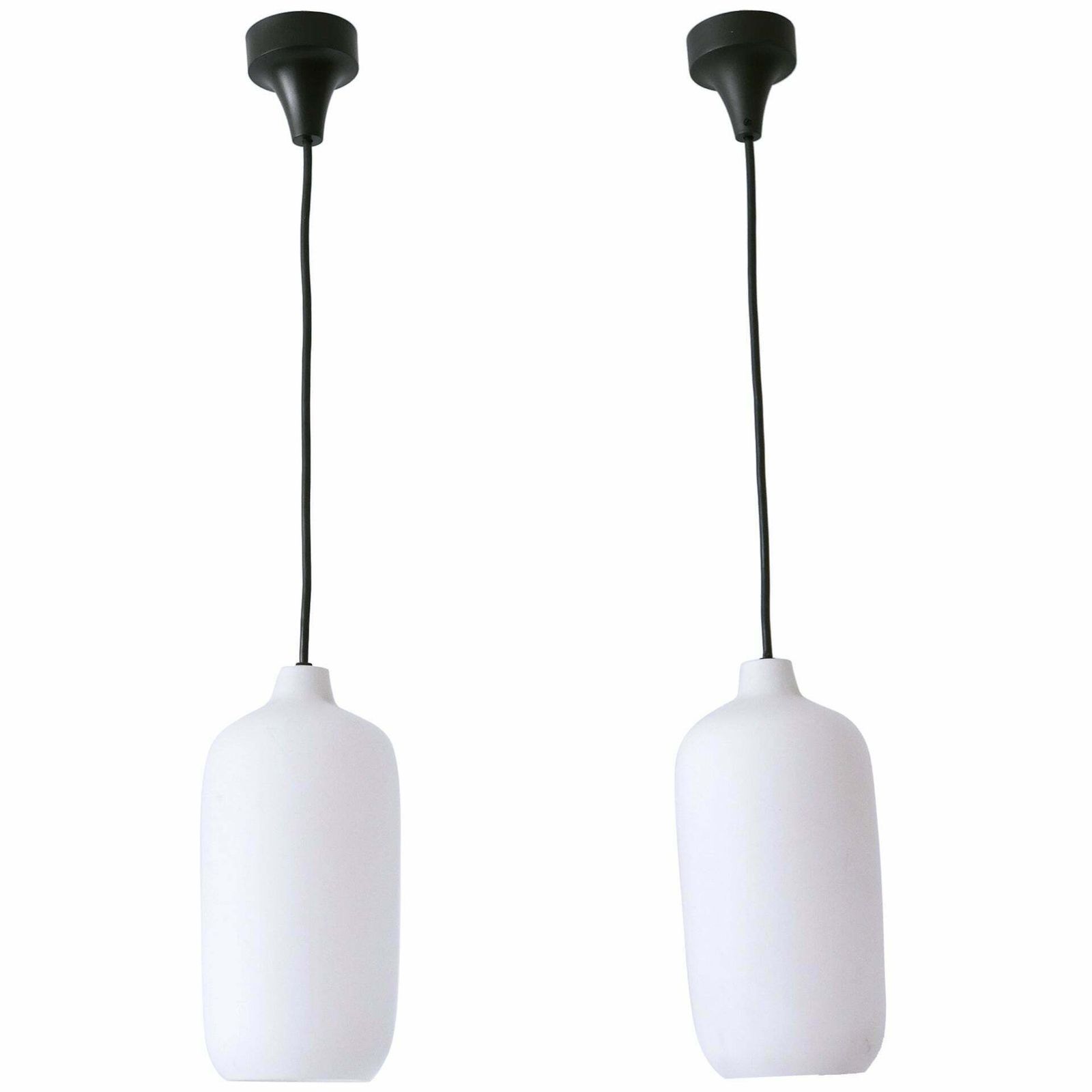 Set Of Two Elegant Scandinavian Opaline Glass Pendant Lamps 1960s