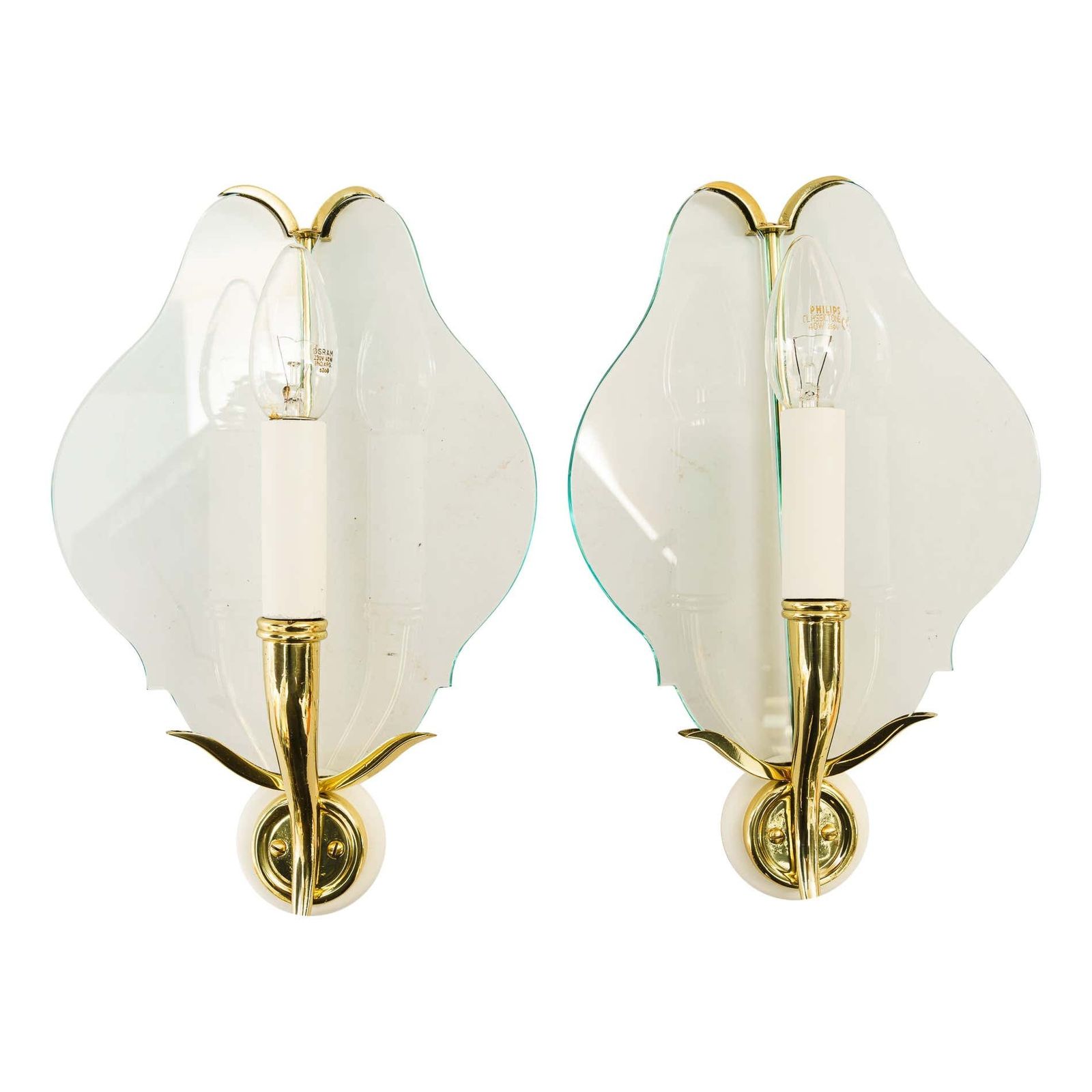 2 Rare Wall Lamps With Original Glass Shades Vienna Around 1950s