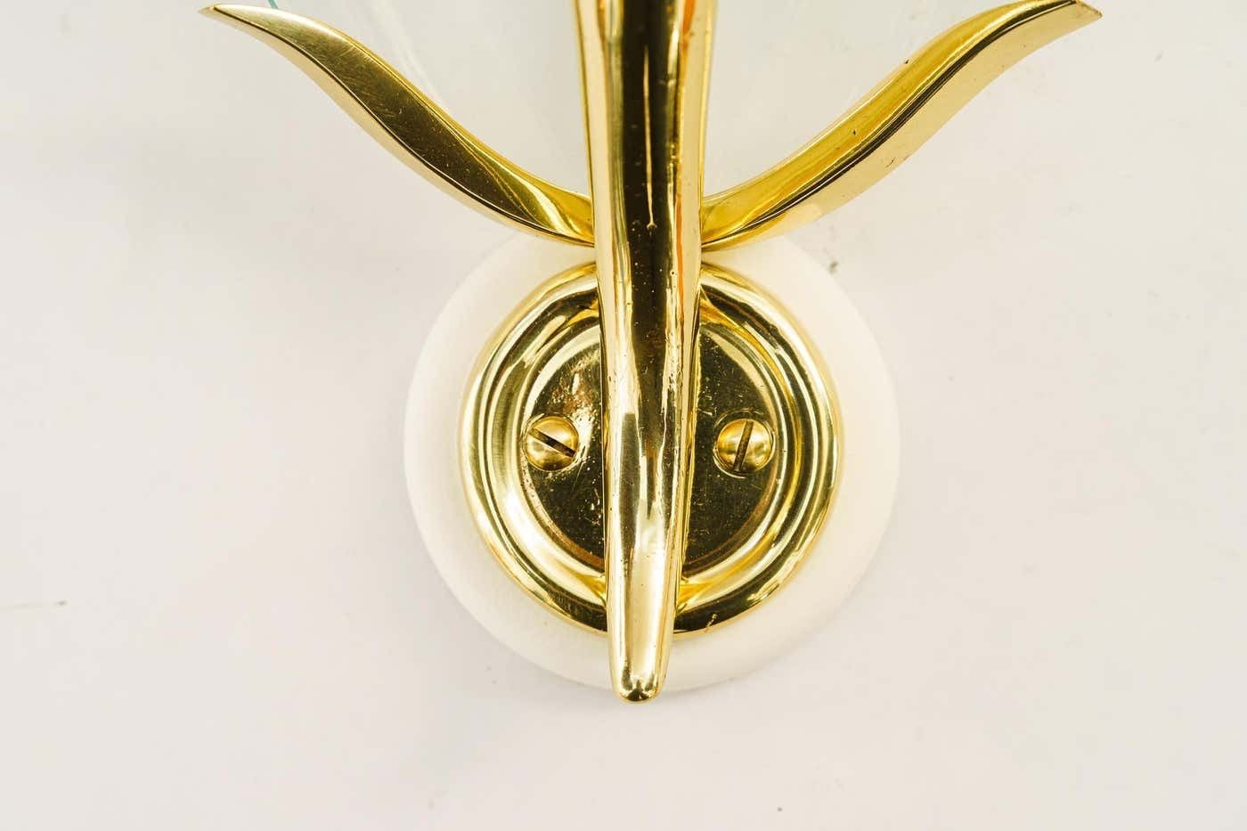 2 Rare Wall Lamps With Original Glass Shades Vienna Around 1950s photo for sale