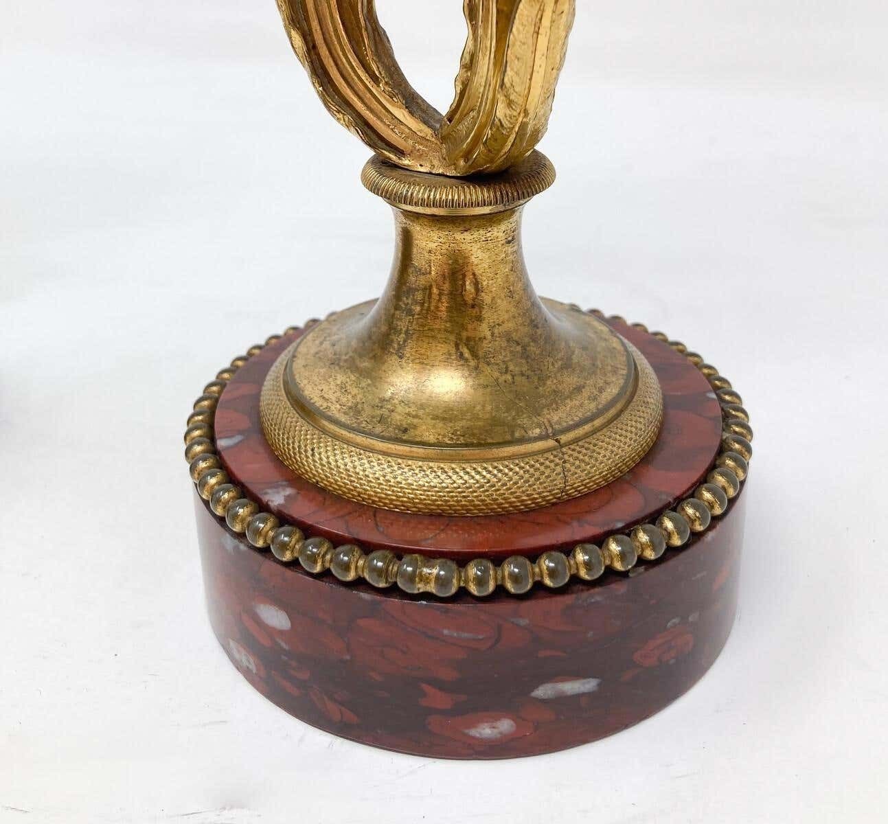 2320.0 Pair Of Candlesticks, Louis XVI, Gilded Bronze And Griotte Marble photo