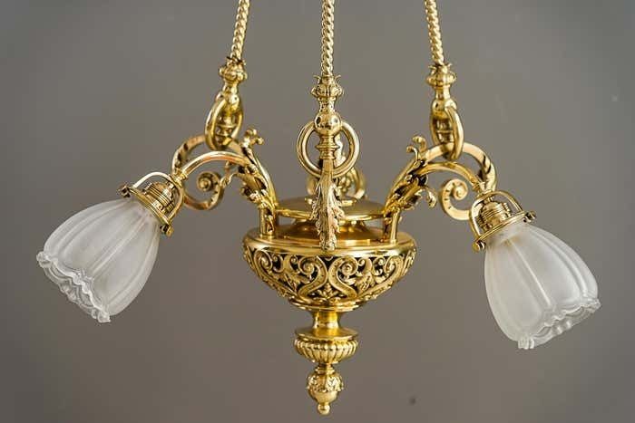 Historic Chandelier Vienna Around 1890s With Original Antique Glass Shades photo furniture