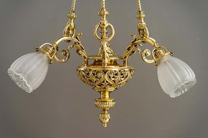 Historic Chandelier Vienna Around 1890s With Original Antique Glass Shades photo Lighting