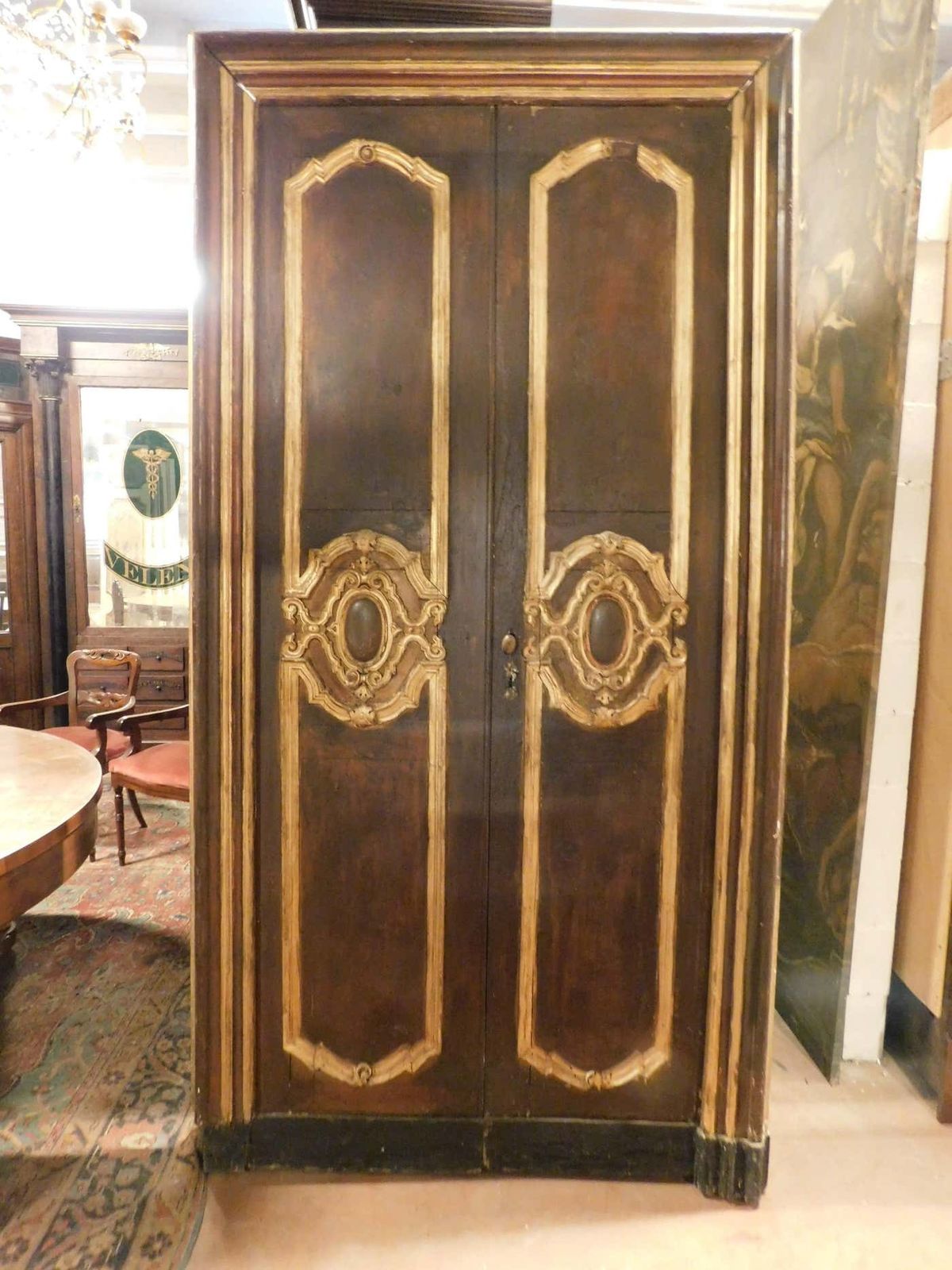Set Of 2 Double Doors With Frames, Brown And Gold Lacquered, Italy photo furniture