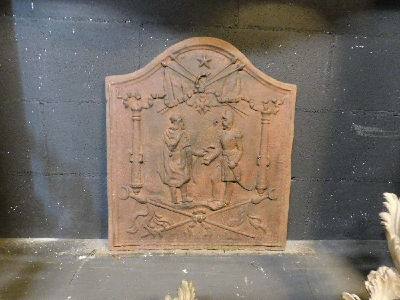Cast Iron Fireplace Back Plate, Richly Carved With Human Figures, 19th Century photo furniture