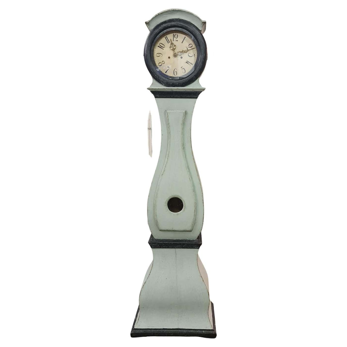 Swedish Mora Clock Pale Blue Early 1800s Antique Slim Body photo furniture