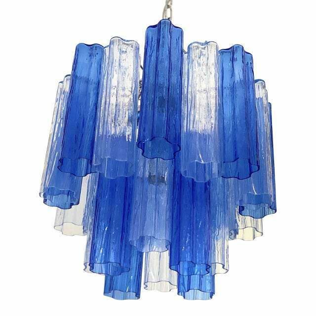Contemporary Sky  Blue And Blue "Tronchi" Murano Glass Sputnik Chandelier photo furniture