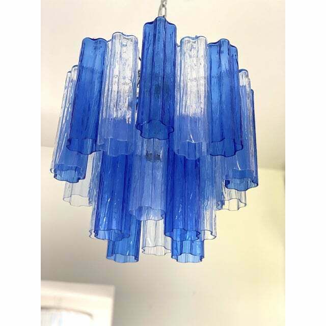 Contemporary Sky  Blue And Blue "Tronchi" Murano Glass Sputnik Chandelier photo vinterior
