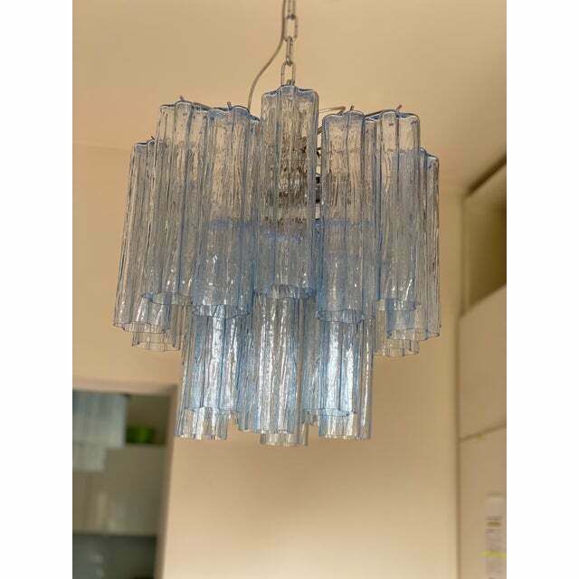 Contemporary Sky Blue “Tronchi” Murano Glass Chandelier In Venini Style photo furniture