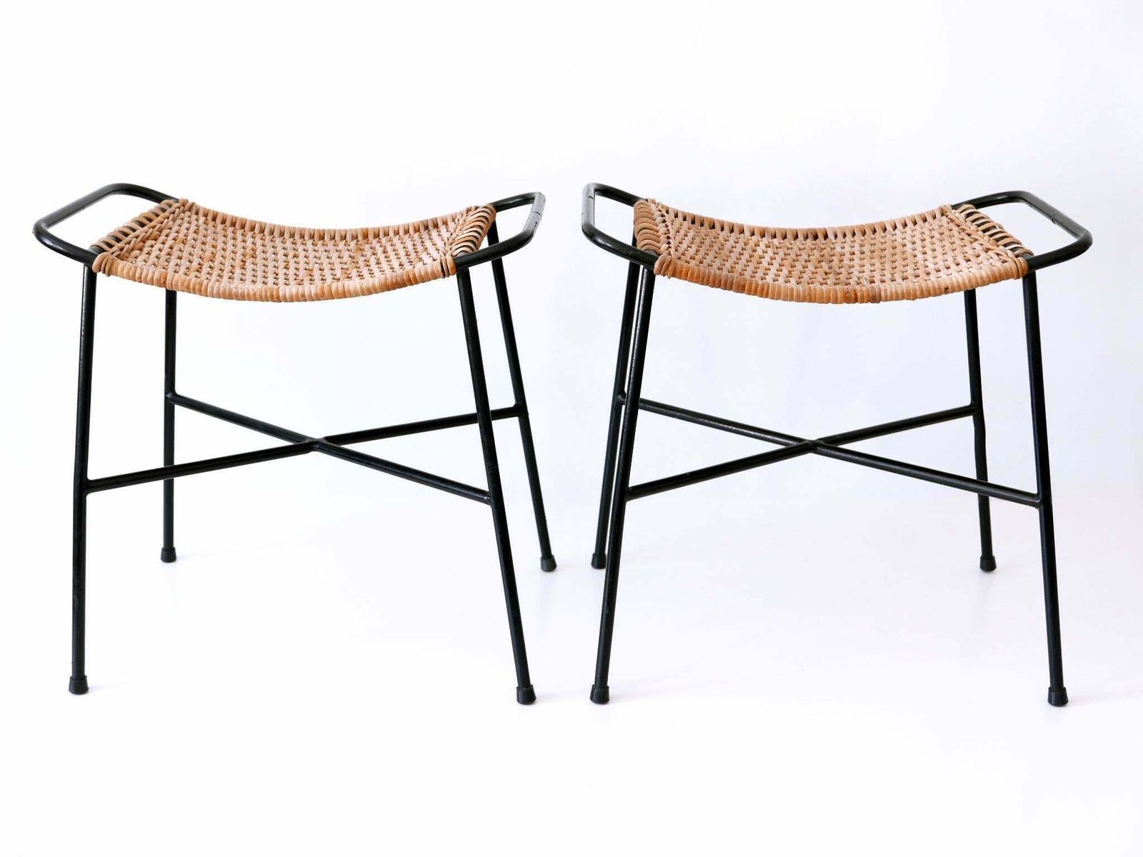 Set Of Two Lovely Mid Century Modern Rattan Stools Germany 1960s photo 1422.0