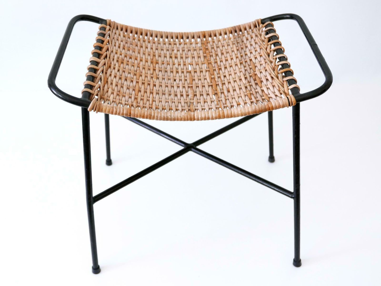 Set Of Two Lovely Mid Century Modern Rattan Stools Germany 1960s photo buy