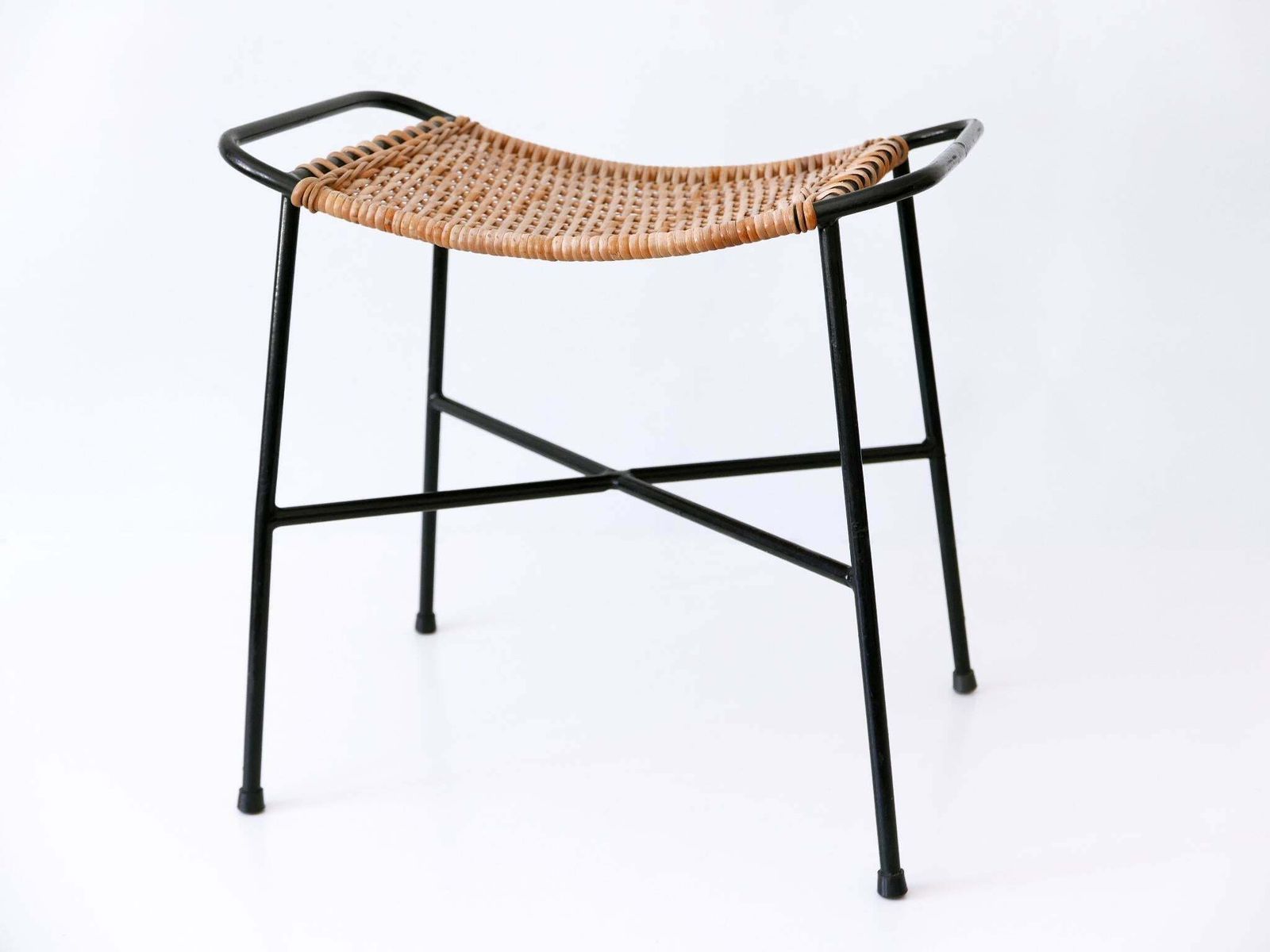 1422.0 Set Of Two Lovely Mid Century Modern Rattan Stools Germany 1960s photo